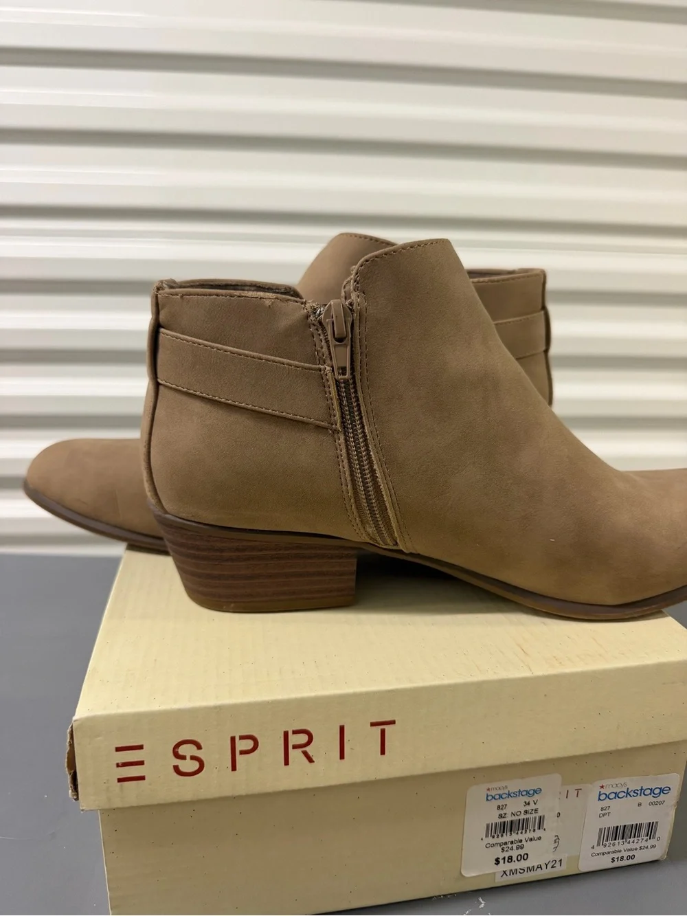 Esprit Tan Suede-Look Ankle Boots with Buckle